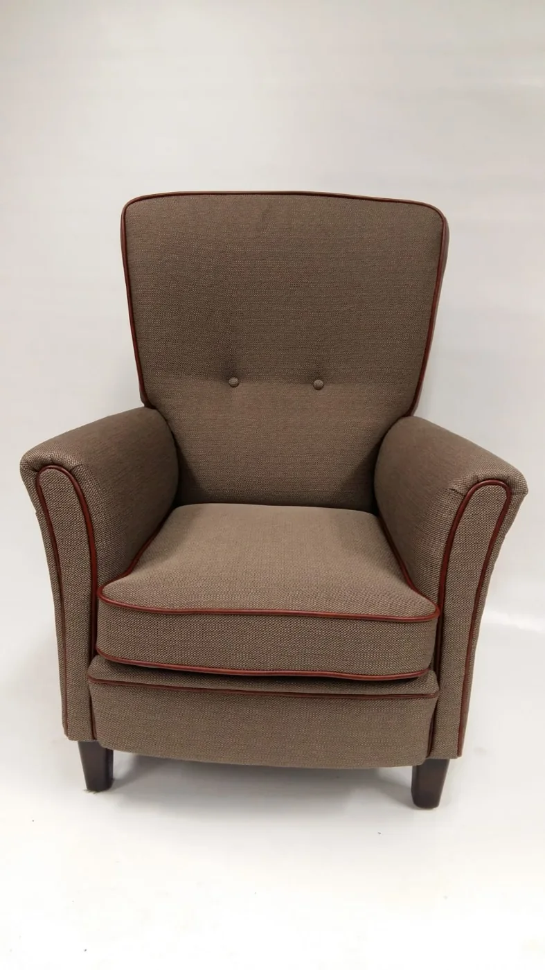 Bruine fauteuil met een contrasterende bies